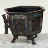 Antique Japanese Meiji Period Enameled Bronze Hexagonal Cachepot Planter