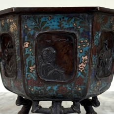 Antique Japanese Meiji Period Enameled Bronze Hexagonal Cachepot Planter