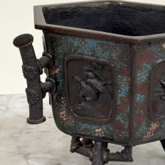 Antique Japanese Meiji Period Enameled Bronze Hexagonal Cachepot Planter