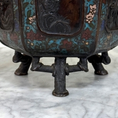 Antique Japanese Meiji Period Enameled Bronze Hexagonal Cachepot Planter