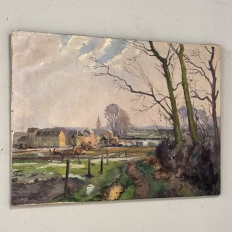 Antique Oil Painting on Canvas by Victor Fermans 'Winter Village Landscape'