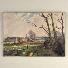 Antique Oil Painting on Canvas by Victor Fermans 'Winter Village Landscape'