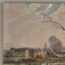 Antique Oil Painting on Canvas by Victor Fermans 'Winter Village Landscape'