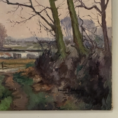 Antique Oil Painting on Canvas by Victor Fermans 'Winter Village Landscape'