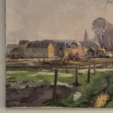Antique Oil Painting on Canvas by Victor Fermans 'Winter Village Landscape'