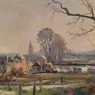 Antique Oil Painting on Canvas by Victor Fermans 'Winter Village Landscape'
