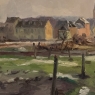 Antique Oil Painting on Canvas by Victor Fermans 'Winter Village Landscape'