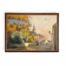 Antique Framed Oil Painting on Canvas by Victor Fermans 'Autumn Village Scene'