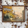 Antique Framed Oil Painting on Canvas by Victor Fermans 'Autumn Village Scene'