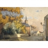 Antique Framed Oil Painting on Canvas by Victor Fermans 'Autumn Village Scene'