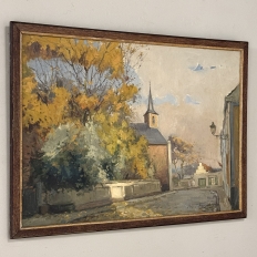 Antique Framed Oil Painting on Canvas by Victor Fermans 'Autumn Village Scene'
