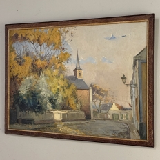 Antique Framed Oil Painting on Canvas by Victor Fermans 'Autumn Village Scene'