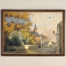 Antique Framed Oil Painting on Canvas by Victor Fermans 'Autumn Village Scene'