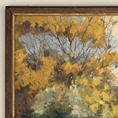 Antique Framed Oil Painting on Canvas by Victor Fermans 'Autumn Village Scene'