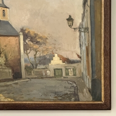 Antique Framed Oil Painting on Canvas by Victor Fermans 'Autumn Village Scene'