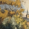 Antique Framed Oil Painting on Canvas by Victor Fermans 'Autumn Village Scene'