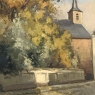 Antique Framed Oil Painting on Canvas by Victor Fermans 'Autumn Village Scene'