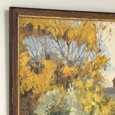 Antique Framed Oil Painting on Canvas by Victor Fermans 'Autumn Village Scene'