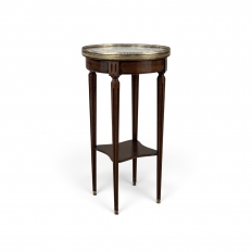 French Louis XVI Mahogany End Table with Carrara Marble Top and Brass Gallery