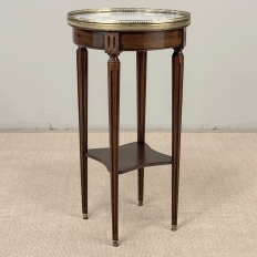 French Louis XVI Mahogany End Table with Carrara Marble Top and Brass Gallery
