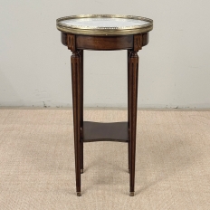 French Louis XVI Mahogany End Table with Carrara Marble Top and Brass Gallery
