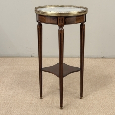 French Louis XVI Mahogany End Table with Carrara Marble Top and Brass Gallery