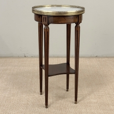French Louis XVI Mahogany End Table with Carrara Marble Top and Brass Gallery