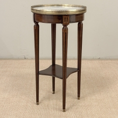 French Louis XVI Mahogany End Table with Carrara Marble Top and Brass Gallery