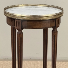 French Louis XVI Mahogany End Table with Carrara Marble Top and Brass Gallery