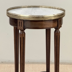 French Louis XVI Mahogany End Table with Carrara Marble Top and Brass Gallery