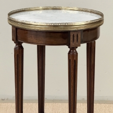 French Louis XVI Mahogany End Table with Carrara Marble Top and Brass Gallery