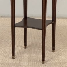 French Louis XVI Mahogany End Table with Carrara Marble Top and Brass Gallery