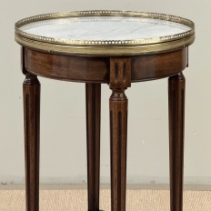 French Louis XVI Mahogany End Table with Carrara Marble Top and Brass Gallery
