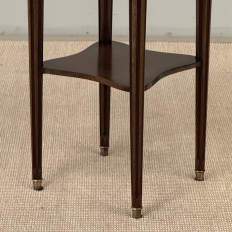 French Louis XVI Mahogany End Table with Carrara Marble Top and Brass Gallery