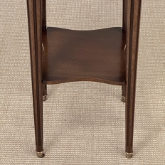 French Louis XVI Mahogany End Table with Carrara Marble Top and Brass Gallery