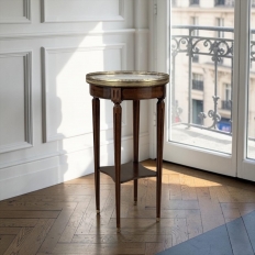 French Louis XVI Mahogany End Table with Carrara Marble Top and Brass Gallery