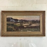 Antique European Oil Painting on Panel, Landscape with Pond and Thatched Farmhouse