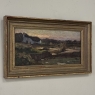 Antique European Oil Painting on Panel, Landscape with Pond and Thatched Farmhouse