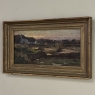 Antique European Oil Painting on Panel, Landscape with Pond and Thatched Farmhouse