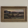 Antique European Oil Painting on Panel, Landscape with Pond and Thatched Farmhouse