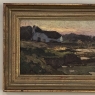 Antique European Oil Painting on Panel, Landscape with Pond and Thatched Farmhouse