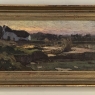 Antique European Oil Painting on Panel, Landscape with Pond and Thatched Farmhouse