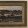 Antique European Oil Painting on Panel, Landscape with Pond and Thatched Farmhouse
