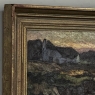 Antique European Oil Painting on Panel, Landscape with Pond and Thatched Farmhouse