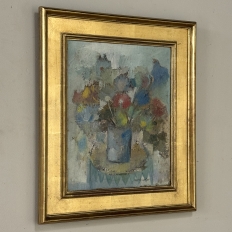 id Century Modernist Floral Still Life Oil Painting by Marcel Mortier in Original Gold Leaf Frame