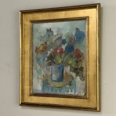 id Century Modernist Floral Still Life Oil Painting by Marcel Mortier in Original Gold Leaf Frame