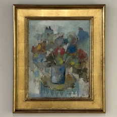 id Century Modernist Floral Still Life Oil Painting by Marcel Mortier in Original Gold Leaf Frame