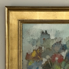id Century Modernist Floral Still Life Oil Painting by Marcel Mortier in Original Gold Leaf Frame