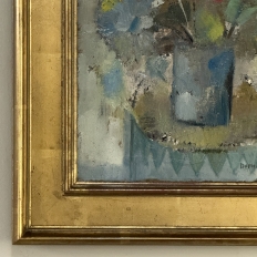 id Century Modernist Floral Still Life Oil Painting by Marcel Mortier in Original Gold Leaf Frame