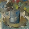 id Century Modernist Floral Still Life Oil Painting by Marcel Mortier in Original Gold Leaf Frame